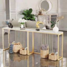 FURNOS Marble Console Table Hallway Entryway Furniture in White - thumbnail 5