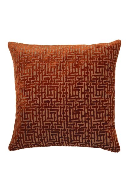 Paoletti Delphi Maze Cut Velvet Cushion in Orange - Size: 45 cm x 45 cm - image 1