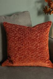 Paoletti Delphi Maze Cut Velvet Cushion in Orange - Size: 45 cm x 45 cm - thumbnail 4