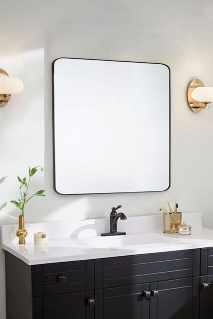 Living and Home 70 x 70Cm Modern Square Wall Mirror With Aluminum Alloy Frame in Black - Size: 70 x 70 cm - image 1