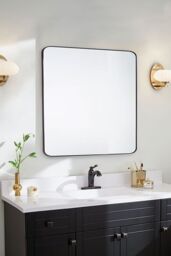 Living and Home 70 x 70Cm Modern Square Wall Mirror With Aluminum Alloy Frame in Black - Size: 70 x 70 cm