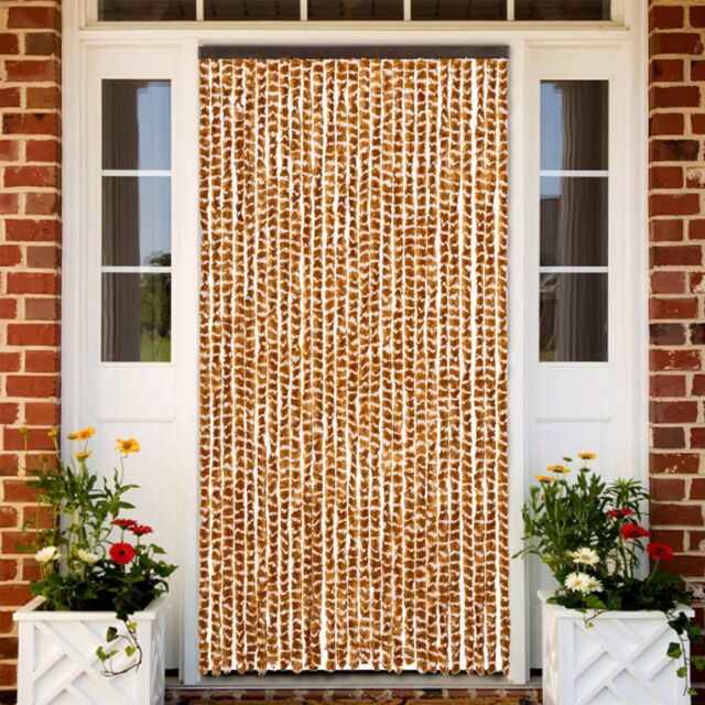 Berkfield Home Fly Curtain Ochre & White 90x200 cm Chenille in Yellow - image 1