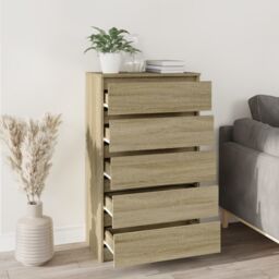 Berkfield Home Drawer Cabinet Sonoma Oak 60x36x103 cm Engineered Wood in Brown - Size: 60 x 36 x 103 cm - thumbnail 3