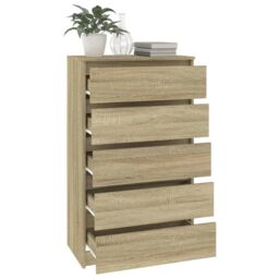 Berkfield Home Drawer Cabinet Sonoma Oak 60x36x103 cm Engineered Wood in Brown - Size: 60 x 36 x 103 cm - thumbnail 5