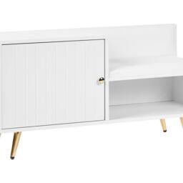 Wyld and Coco White Shoe Storage Bench 2 Compartments Ribbed Door Gold Tone - thumbnail 2