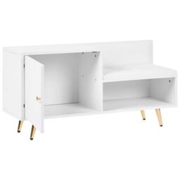 Wyld and Coco White Shoe Storage Bench 2 Compartments Ribbed Door Gold Tone - thumbnail 4