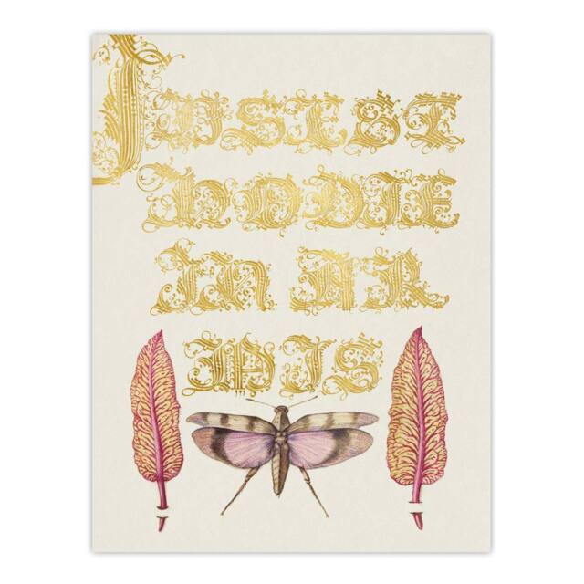 "Artery8 Chard & Red Winged Grasshopper Calligraphy Wall Art Print in Gold - Size: W12"" x H16""" - image 1