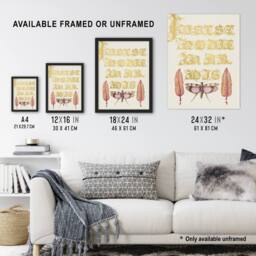 "Artery8 Chard & Red Winged Grasshopper Calligraphy Wall Art Print in Gold - Size: W12"" x H16""" - thumbnail 3