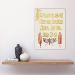 "Artery8 Chard & Red Winged Grasshopper Calligraphy Wall Art Print in Gold - Size: W12"" x H16""" - thumbnail 4