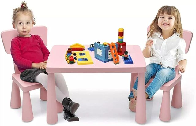 Costway 3 PCS Table & Chair Set Toddler Activity Center Writing Desk in Pink - image 1