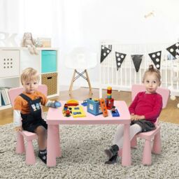 Costway 3 PCS Table & Chair Set Toddler Activity Center Writing Desk in Pink - thumbnail 6