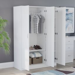 Home Discount Vida Designs Riano 3 Door Wardrobe Storage Organizer in White - thumbnail 3