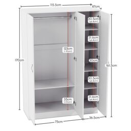 Home Discount Vida Designs Riano 3 Door Wardrobe Storage Organizer in White - thumbnail 2