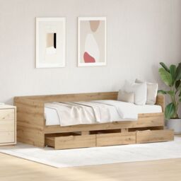 Berkfield Home Daybed Artisan oak Engineered wood 90 x 190 cm Durable Daybed in Brown - thumbnail 5