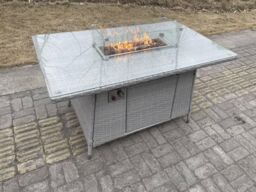 Fimous Rattan Fire Pit Garden Furniture Set Gas Heater Burner Chairs in Light Grey - thumbnail 5