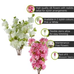 Pegdev Pack of 6 100cm Artificial Pink Blossom Stems for Display or Use - thumbnail 2
