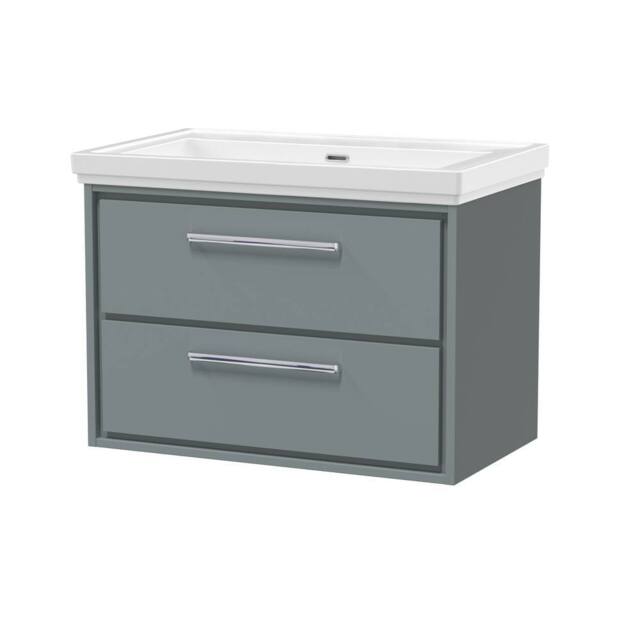 Balterley Modern Wall Hung 2-Drawer Bathroom Vanity, Fireclay Basin, Grey, 800mm in Grey - image 1