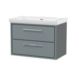 Balterley Modern Wall Hung 2-Drawer Bathroom Vanity, Fireclay Basin, Grey, 800mm in Grey - thumbnail 1