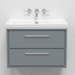 Balterley Modern Wall Hung 2-Drawer Bathroom Vanity, Fireclay Basin, Grey, 800mm in Grey - thumbnail 3