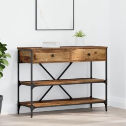 Berkfield Home Console Table Old Wood 100x34.5x75 cm Engineered Wood in Brown - thumbnail 1