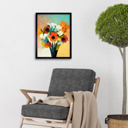 "Artery8 Wall Art Print Modern Abstract Oil Paint Vibrant Summer Flower Bouquet In Vase Art Framed in Black - Size: W12"" x H16""" - thumbnail 2