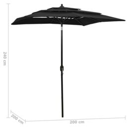 Berkfield Home 3-Tier Parasol with Aluminium Pole Black 2x2 m - thumbnail 6