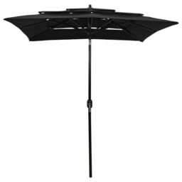 Berkfield Home 3-Tier Parasol with Aluminium Pole Black 2x2 m - thumbnail 2
