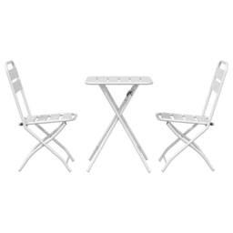 Berkfield Home 3-Piece Folding Bistro Set in White Steel - thumbnail 7