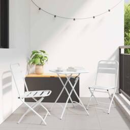 Berkfield Home 3-Piece Folding Bistro Set in White Steel - thumbnail 2