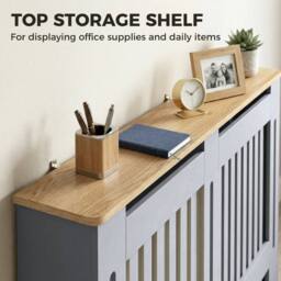 HOMCOM Radiator Cover Painted Slatted MDF Cabinet Lined Grill 152x19x81cm in Grey - Size: Large - thumbnail 5