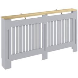 HOMCOM Radiator Cover Painted Slatted MDF Cabinet Lined Grill 152x19x81cm in Grey - Size: Large - thumbnail 2