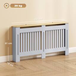 HOMCOM Radiator Cover Painted Slatted MDF Cabinet Lined Grill 152x19x81cm in Grey - Size: Large - thumbnail 3