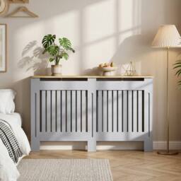 HOMCOM Radiator Cover Painted Slatted MDF Cabinet Lined Grill 152x19x81cm in Grey - Size: Large