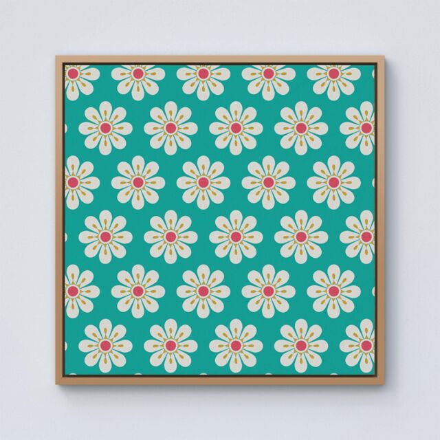 Warren Reed - Designer Daisy Pattern Framed Canvas in Light Brown - Size: w40 inch x h40 inch - image 1