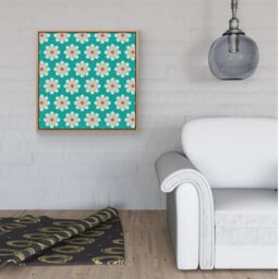 Warren Reed - Designer Daisy Pattern Framed Canvas in Light Brown - Size: w40 inch x h40 inch - thumbnail 2