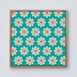 Warren Reed - Designer Daisy Pattern Framed Canvas in Light Brown - Size: w40 inch x h40 inch - thumbnail 1