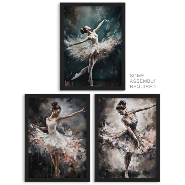 Artery8 A4 Wall Art & Frame Set of 3 Graceful Ballerinas Dancing Poses in Grey - image 1