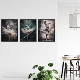 Artery8 A4 Wall Art & Frame Set of 3 Graceful Ballerinas Dancing Poses in Grey - thumbnail 2