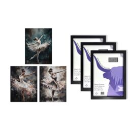 Artery8 A4 Wall Art & Frame Set of 3 Graceful Ballerinas Dancing Poses in Grey - thumbnail 5