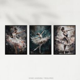 Artery8 A4 Wall Art & Frame Set of 3 Graceful Ballerinas Dancing Poses in Grey - thumbnail 4