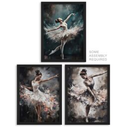 Artery8 A4 Wall Art & Frame Set of 3 Graceful Ballerinas Dancing Poses in Grey - thumbnail 1