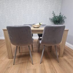 KOSY KOALA Oak Effect Dining Table Set With 4 Grey Velvet Chairs Dining Room Furniture in Brown - thumbnail 4