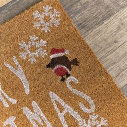 Melody Maison Merry Christmas Robin Detail PVC Backed Coir Doormat 60cm X 40cm in Brown - Size: 60 cm X 40 cm - thumbnail 6