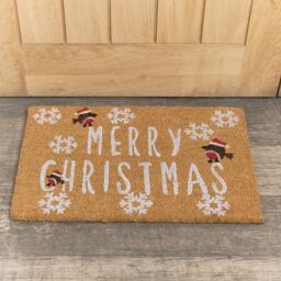 Melody Maison Merry Christmas Robin Detail PVC Backed Coir Doormat 60cm X 40cm in Brown - Size: 60 cm X 40 cm - thumbnail 5