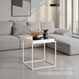 tectake Bedside Table Cambridge - With Tray-Shaped Shelf, 40 X 40 X 44 Cm in Cream - thumbnail 7