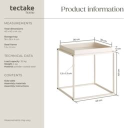tectake Bedside Table Cambridge - With Tray-Shaped Shelf, 40 X 40 X 44 Cm in Cream - thumbnail 6