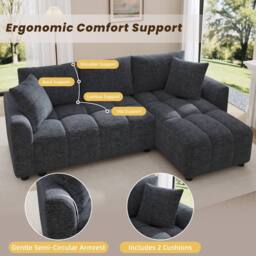 BTM 3 Seater L Shaped Sofa Chenille Upholstered Corner Sofa Couch in Grey - thumbnail 4