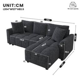 BTM 3 Seater L Shaped Sofa Chenille Upholstered Corner Sofa Couch in Grey - thumbnail 6