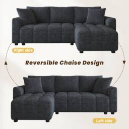 BTM 3 Seater L Shaped Sofa Chenille Upholstered Corner Sofa Couch in Grey - thumbnail 5