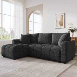 BTM 3 Seater L Shaped Sofa Chenille Upholstered Corner Sofa Couch in Grey - thumbnail 3